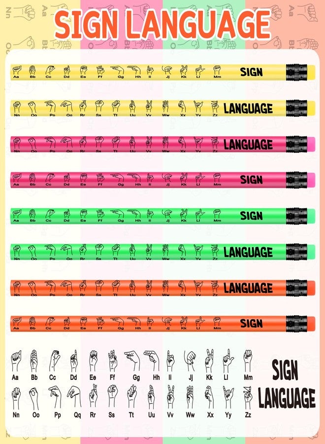 Affrolling 144 Pcs Sign Language Pencils Sign Language Gifts Colorful Wooden Pencil with Eraser Incentive Pencil for Learning Sign Language, 4 Colors - Image 3